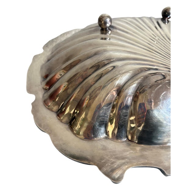 Traditional Vintage W & Sb English Regency Style Silver Plated Large Scallop Clam Shell Serving Dish For Sale - Image 3 of 12