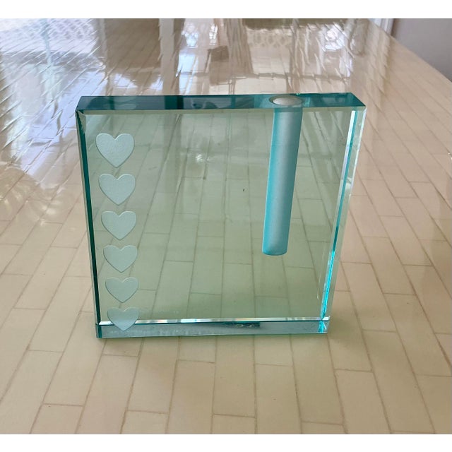 SCHLANSER DESIGN STUDIO HEART BUD VASE., 5” X 5” Very slight chip on back,side, top right corner , not visible from front