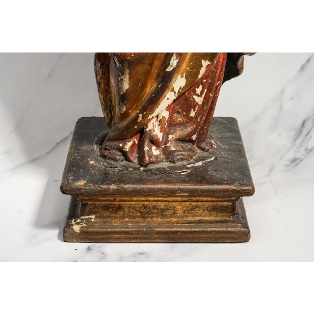 Large Antique 19th Century Mary Jesus Statue Carved Polychrome Wood Religious Sculpture For Sale - Image 9 of 18