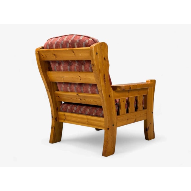 Swedish Modern, Pine, Red Fabric, Brutalist Lounge Chairs, Sweden, 1950s For Sale - Image 10 of 12