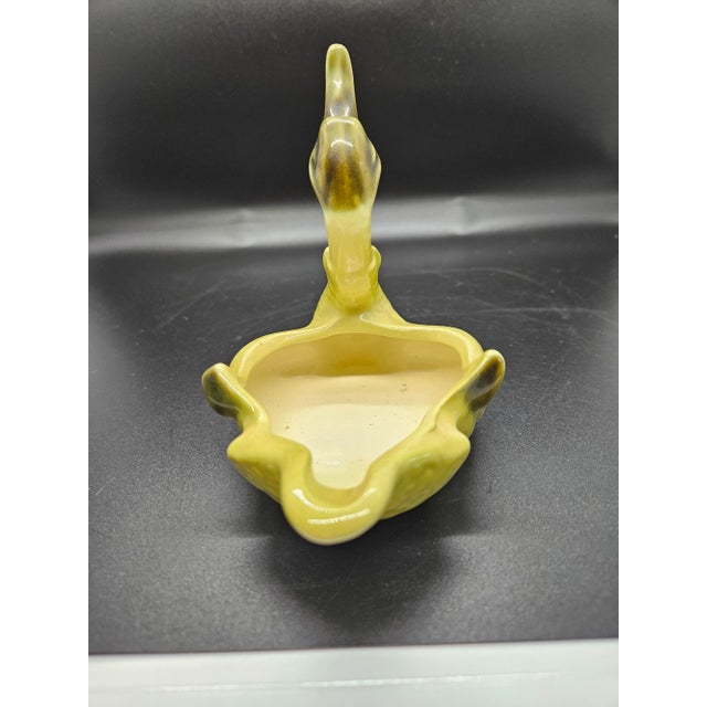 Vintage Light and Dark Green Ceramic Duck Figurine Ashtray