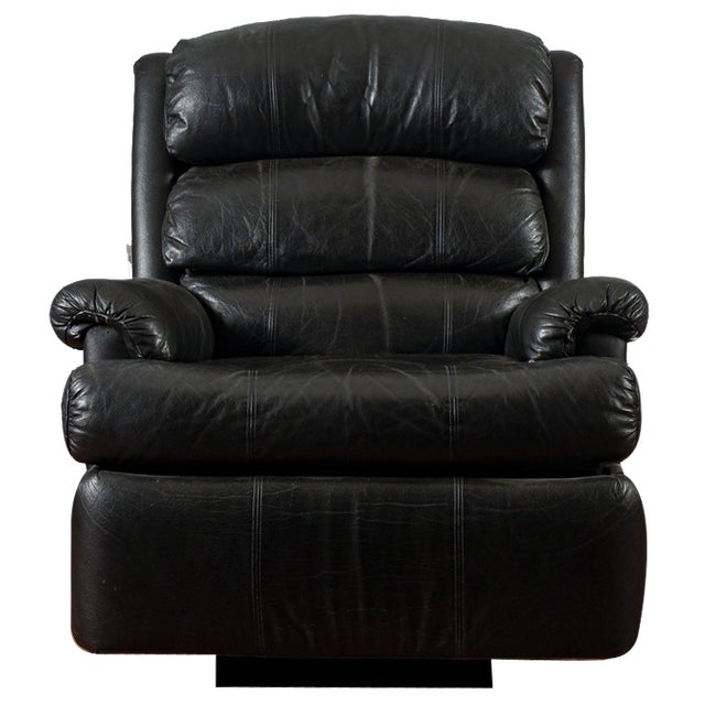 Reclining Black Leather Armchair For Sale