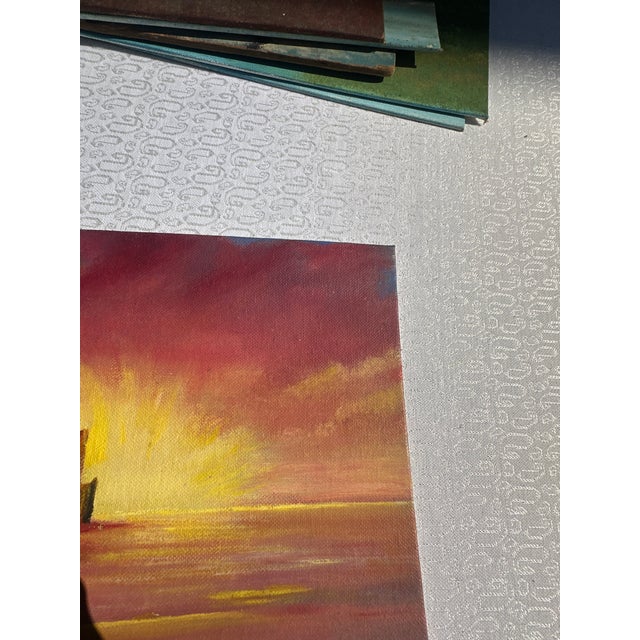 1990s Lighthouse and Sunset Seascape Painting on Canvas For Sale In Atlanta - Image 6 of 8