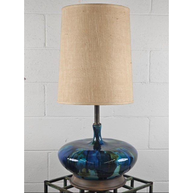Large & In Charge, This Girthy Blue & Green Drip Glazed Pottey Lamp Is To Die For! Fully Functional & Includes Original...