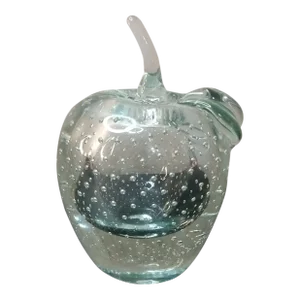 1980s Clear Art Glass Bullicante & Sommerso Apple Paperweight