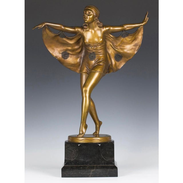 Metal 1930s Bat Dancer Cold Painted/Ivorine Jeweled Deco Figure After Lorenzl or Poertzel For Sale - Image 7 of 7