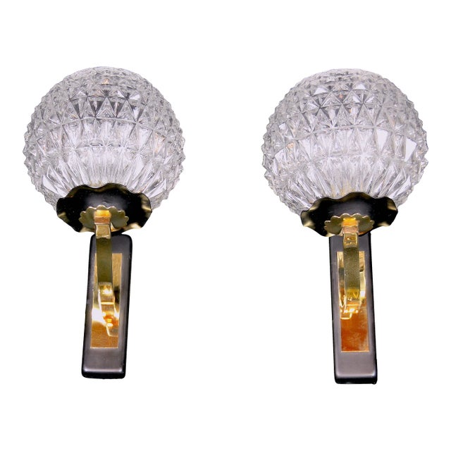 Maison Arlus Mid-Century Black & Brass Sconces, France - a Pair For Sale