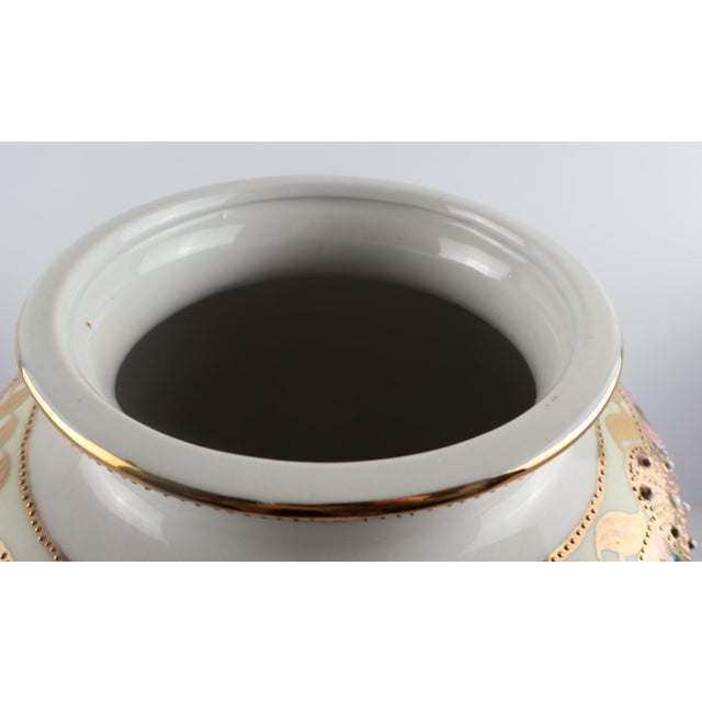 Tall Hand-Painted Porcelain Vase With Raised Gold & Jeweled Enamel, European Style, 16” For Sale - Image 4 of 8