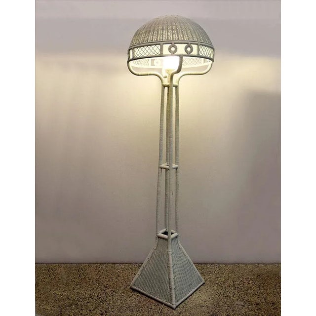 White Mid-Century Italian Rattan Floor Lamp, 1950s For Sale - Image 8 of 9