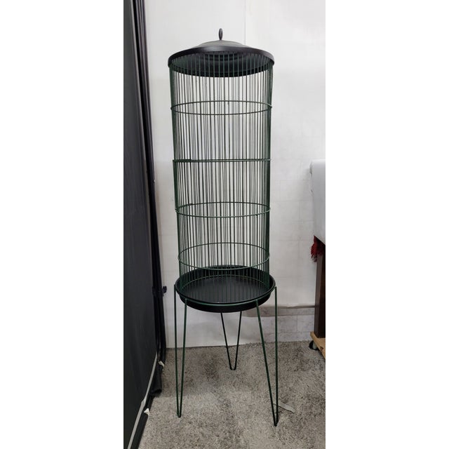 Black 1960s Hendryx Style Cylinder Bird Cage on Hairpin Legs For Sale - Image 8 of 10