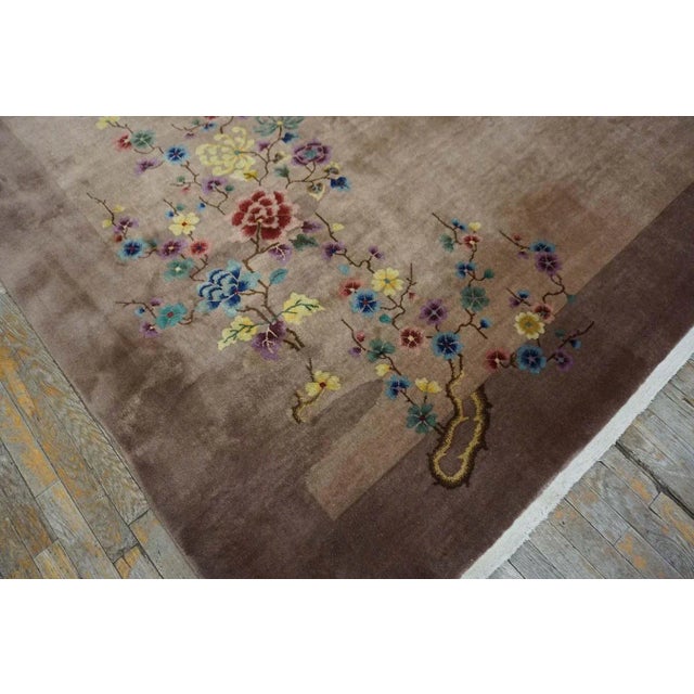 1920s Tan Taupe Garden Antique Chinese Art Deco Carpet 8'9" X 11'6" Handknotted Wool Rug For Sale - Image 12 of 15