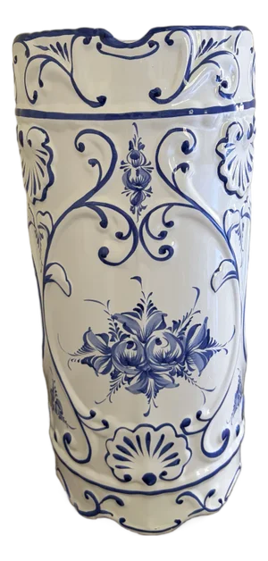 Vintage Portuguese Blue and White Porcelain Umbrella Stand