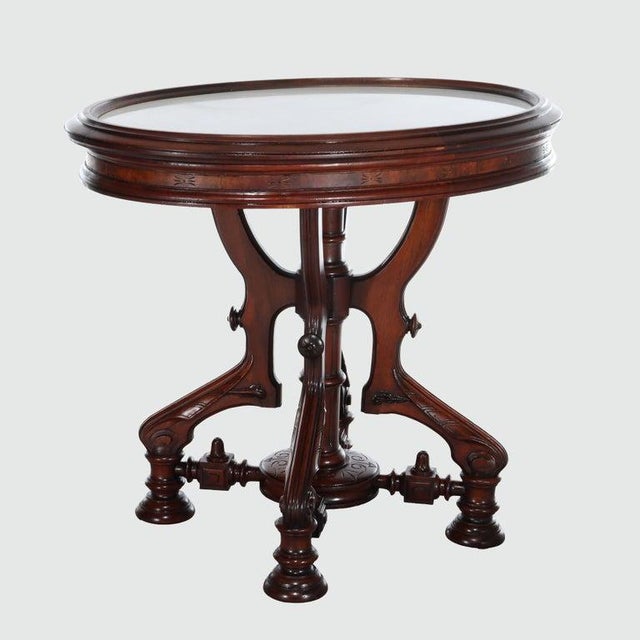 Brooks (Attr) Renaissance Revival Chip Carved Walnut & Burl Center Table C1890 For Sale - Image 6 of 16