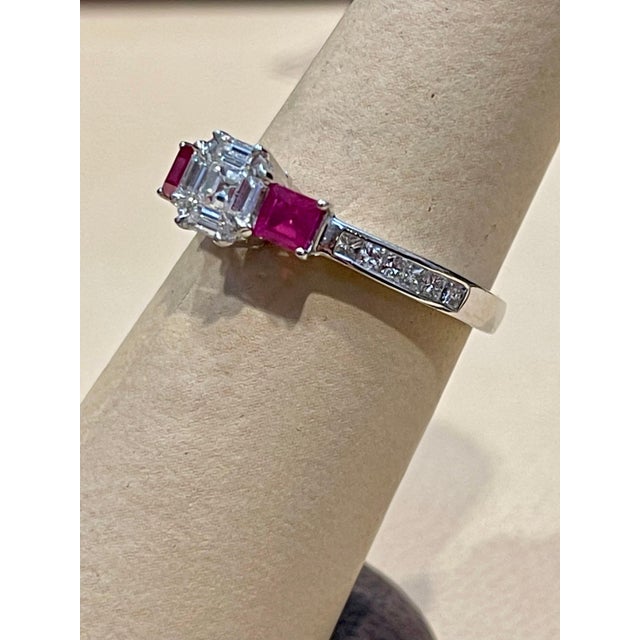 Approximately 0.70 Ct Natural Ruby & 0.75 Ct Diamond 18 Karat White Gold Cocktail Ring prong set 18 K White Gold: 4.2 gram...