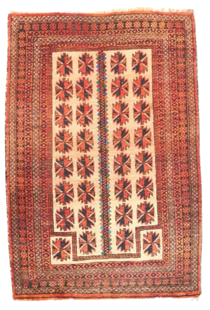 Semi-Antique Persian Balouch Rug- 3′2″ × 4′2″
