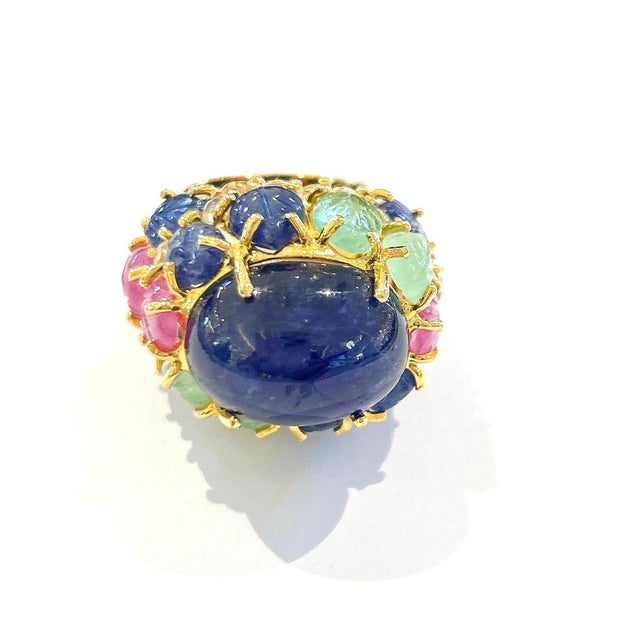 Bochic "Capri" Vintage Diamond, Ruby, Emerald & Sapphire Ring Set 18K Gold & Silver For Sale - Image 13 of 18