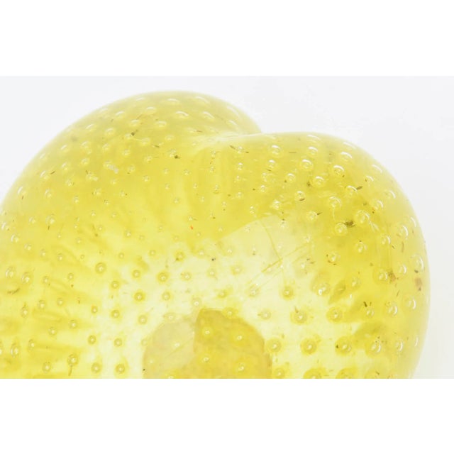 Glass Mid Century Modern Murano Yellow Bullecante Bubble Paperweight Italy, 1950's For Sale - Image 7 of 12