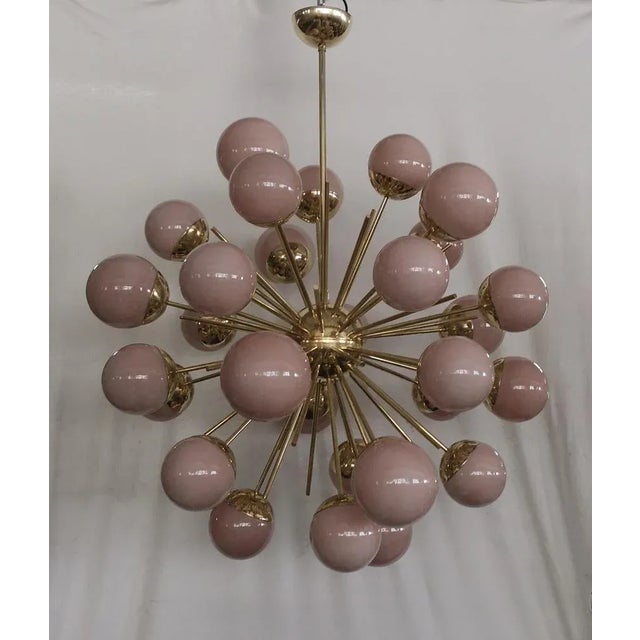 Mid-Century Sputnik Spherical Pink Glass & Brass Chandelier, 2000s For Sale - Image 6 of 10