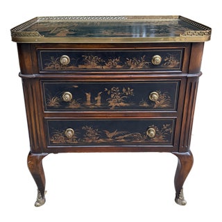 Chinoiserie Painted Three Drawer Chest, Commode, End Table, Maitland-Smith For Sale