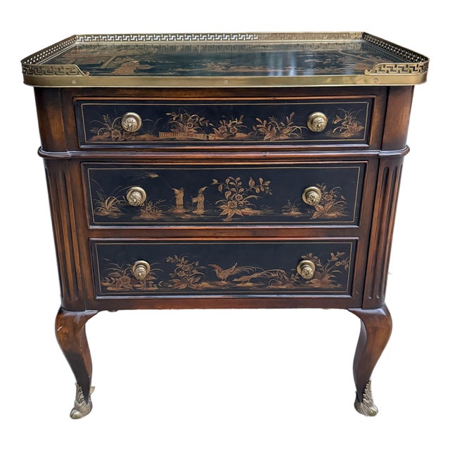 Chinoiserie Painted Three Drawer Chest, Commode, End Table, Maitland-Smith For Sale