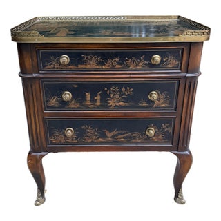 Maitland-Smith Chinoiserie Painted Three Drawer Commode Chest With Brass Gallery For Sale