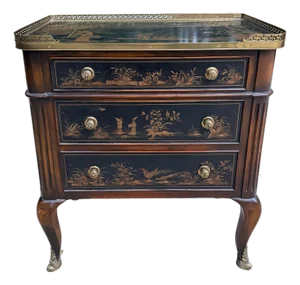Maitland-Smith Chinoiserie Painted Three Drawer Commode Chest With Brass Gallery