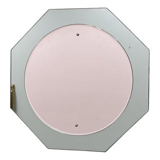 Italian Octagonal Aqua Glass Mirror with Soft Pink Central Mirror, 1970s For Sale