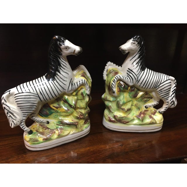 Staffordshire Circa 1880 Pair of Porcelain Flatback African Zebras For Sale - Image 9 of 10