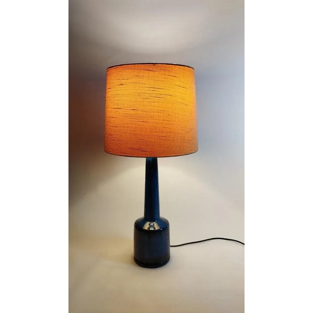 Large Danish table lamp from the 1960s by J. Holstein Ceramic with a magnificent middle blue to indigo blue glaze and...