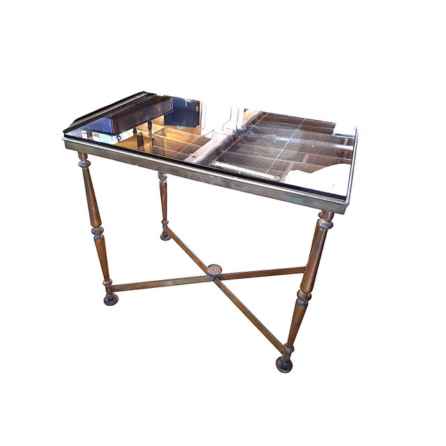 Maison Jansen A Pair of Mid 20th century Maison Jansen-Inspired Brass and Glass Side Tables For Sale - Image 4 of 8