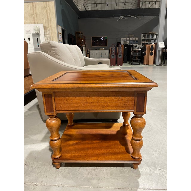 Transitional Thomasville Burl Wood Side Table With Drawer & Shelf For Sale - Image 3 of 9