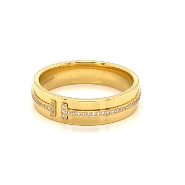 Transparent Mid 20th Century Tiffany T Diamond 18k Yellow Gold 5.5mm Wide Band Ring Size 9.5 For Sale - Image 8 of 9