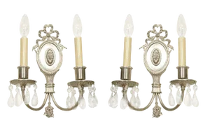 Set of 4 Hollywood Sconces in Brushed Nickel with Rock Crystals