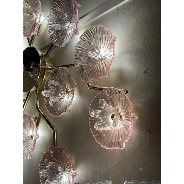 Modern Murano Glass Pink and Amethyst Flower Wall Sconce For Sale - Image 4 of 6
