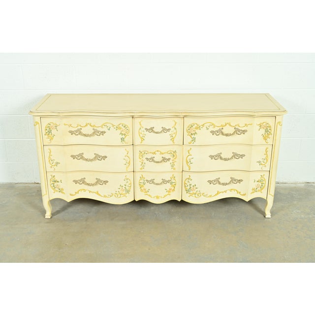 A gorgeous French Provincial Louis XV style nine-drawer dresser, credenza, or chest of drawers By Drexel Heritage USA,...