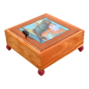 21st Century McAdams Design Cypress Lacewood Bronze Ceremony Box Nautical Fish