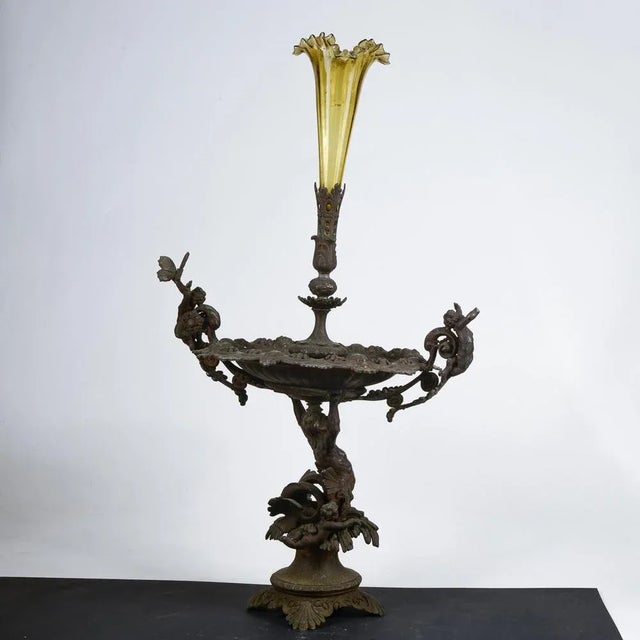 Metal Centerpiece with Blown Glass Potter For Sale - Image 6 of 9