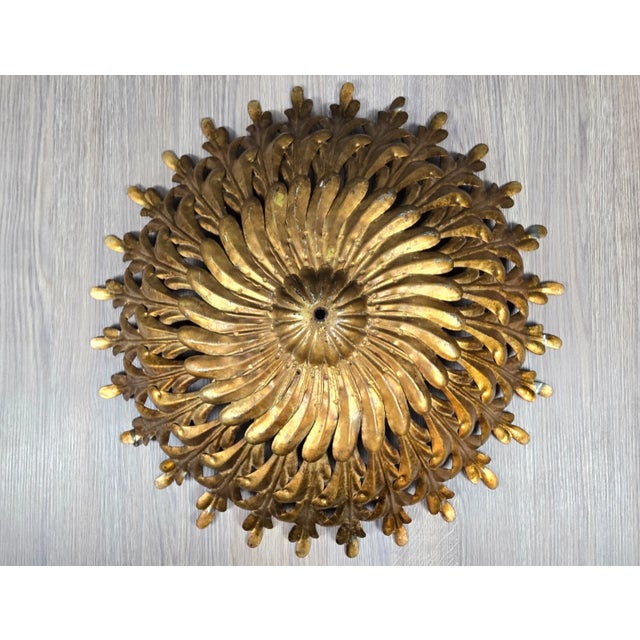 Mid-Century Modern 1950s Gold Metal Tole Sunburst Shade for Ceiling Light Fixture, Made in Italy For Sale - Image 3 of 18