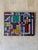 Vintage original geometric abstract painting titled A Tribute to Agam. Featuring a complex linear composition with bold...