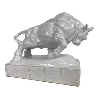 Mid Century Vintage Porcelain Blanc De Chin Sculpture of a Bull For Sale