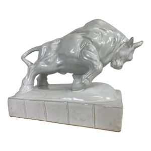 Mid Century Vintage Porcelain Blanc De Chin Sculpture of a Bull