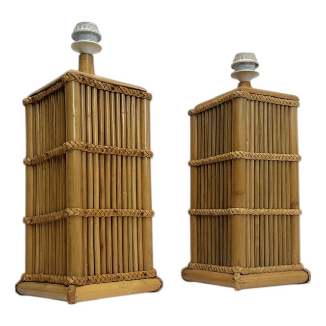 Modernist Table Lamps in Bamboo and Rattan Reed from Leola, 1960s, Set of 2 For Sale