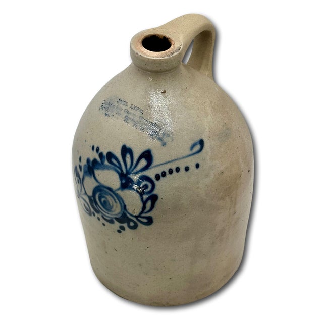 Unusual Antique American Blue Flower Decorated 2 Gallon Jug With Otsego New York Stoneware Merchants Name & Info Circa 1870s For Sale - Image 9 of 18