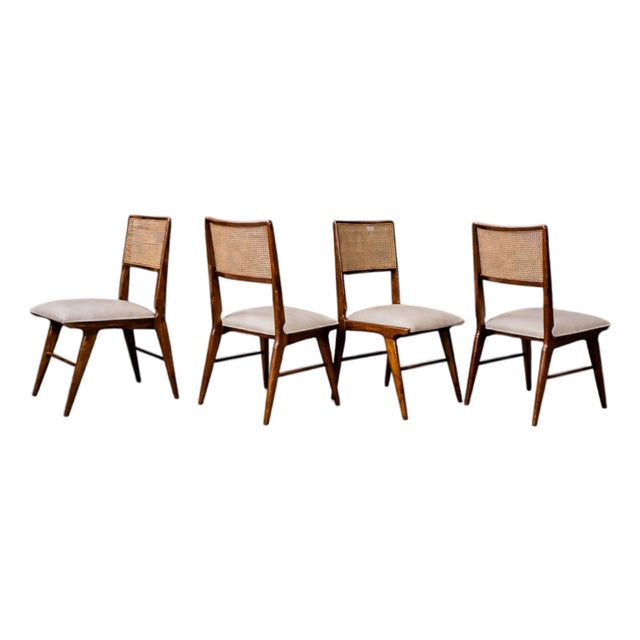 Set of 4 Chairs in Wood, Caning & Leather, Carlo Hauner, 1960s For Sale