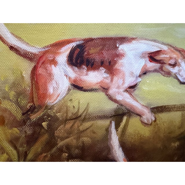 Early 21st Century English Fox Hunting Scene Oil Painting on Canvas, Horses & Hounds, Gilt Frame For Sale - Image 5 of 6