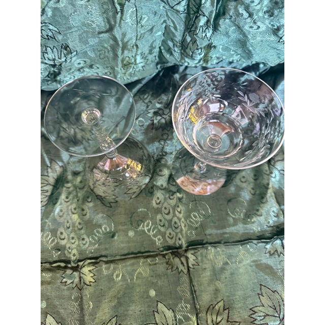 1930s 1930s Elegant Stem Etched Crystal Glass - 2pc For Sale - Image 5 of 6