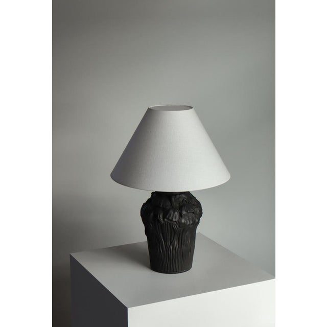 Art Nouveau Table Lamp in Black Terracotta with Poppy Decor from L. Hjort, Denmark, 1920s For Sale - Image 6 of 15