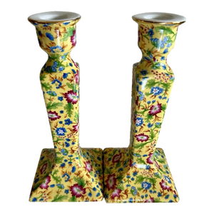 Vintage Two’s Company Caroline Chintz Floral Grandmillennial Candlestick Holders-Set of 2