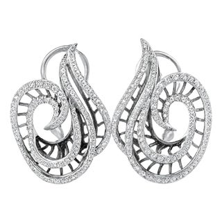 18K White Gold Italian Designer Odelia Diamond Swirl French Clip Earrings For Sale