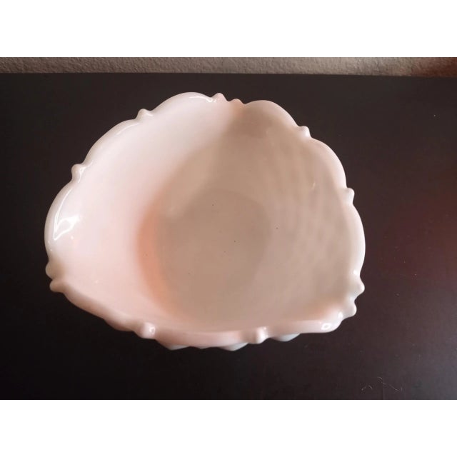 1960s Le Smith Hobnail Milk Glass Hand Painted Ruffled Edge Footed Bowl For Sale - Image 4 of 7